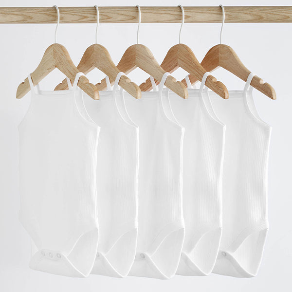 White 5 Pack Baby 100% Cotton Strappy Bodysuits