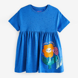 Blue Sequin Jersey Dress (9mths-5-6yrs)