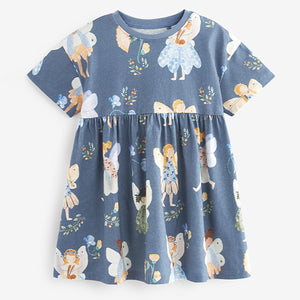 Blue Fairy 100% Cotton Short Sleeve Jersey Dress (3mths-5-6yrs)