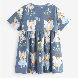 Blue Fairy 100% Cotton Short Sleeve Jersey Dress (3mths-5-6yrs)