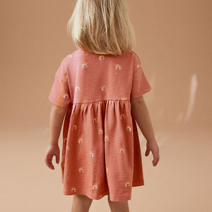 Neutral Rainbow Short Sleeve Cotton Jersey Dress (3mths-5-6yrs)