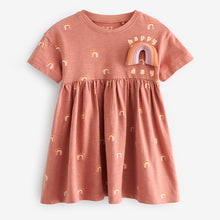 Load image into Gallery viewer, Neutral Rainbow Short Sleeve Cotton Jersey Dress (3mths-5-6yrs)
