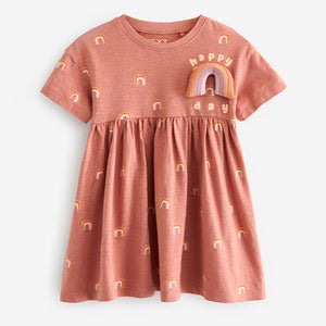 Neutral Rainbow Short Sleeve Cotton Jersey Dress (3mths-5-6yrs)