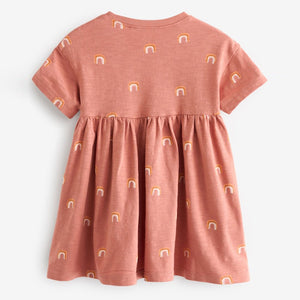 Neutral Rainbow Short Sleeve Cotton Jersey Dress (3mths-5-6yrs)