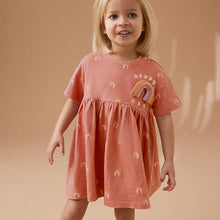 Load image into Gallery viewer, Neutral Rainbow Short Sleeve Cotton Jersey Dress (3mths-5-6yrs)
