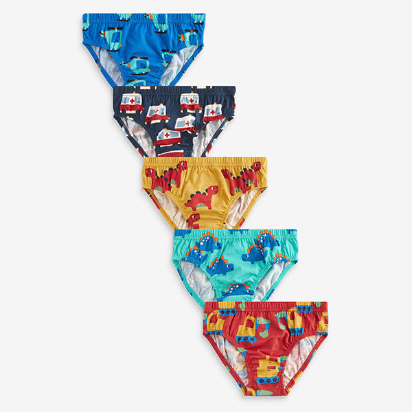 Bright Primary Print 100% Cotton Briefs 5 Pack