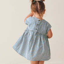 Load image into Gallery viewer, Blue Stripe Boxy Cotton Dress (3mths-5-6yrs)
