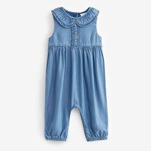 Load image into Gallery viewer, Denim Collared Baby Woven Jumpsuit (0mths-12-18mt)
