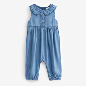 Denim Collared Baby Woven Jumpsuit (0mths-12-18mt)