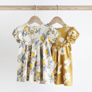 Blue/Yellow Print Baby Jersey Dress 2 Pack (0mths-12-18mt)