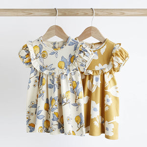 Blue/Yellow Print Baby Jersey Dress 2 Pack (0mths-12-18mt)