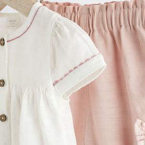 Pink/White Top And Trousers Baby Set (0mths-12-18mt)