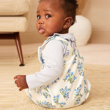 Load image into Gallery viewer, Blue Floral Jersey Baby Dungarees &amp; Bodysuit Set (0mths-9-12mt)
