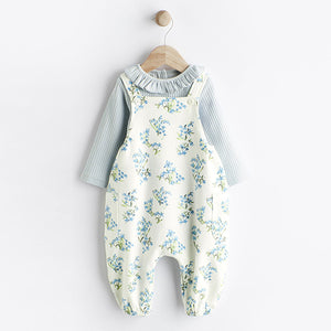 Blue Floral Jersey Baby Dungarees & Bodysuit Set (0mths-9-12mt)