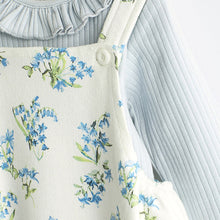 Load image into Gallery viewer, Blue Floral Jersey Baby Dungarees &amp; Bodysuit Set (0mths-9-12mt)
