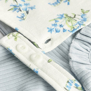 Blue Floral Jersey Baby Dungarees & Bodysuit Set (0mths-9-12mt)