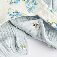 Load image into Gallery viewer, Blue Floral Jersey Baby Dungarees &amp; Bodysuit Set (0mths-9-12mt)
