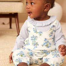 Load image into Gallery viewer, Blue Floral Jersey Baby Dungarees &amp; Bodysuit Set (0mths-9-12mt)
