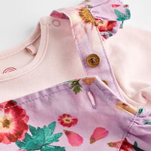 Load image into Gallery viewer, Purple Floral Baby Dungarees and Bodysuit Set (0mths-12-18mt)
