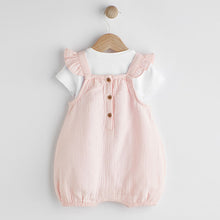 Load image into Gallery viewer, Pink Bunny Short Sleeve Short Leg Baby Dungarees (0mths-12-18mt)
