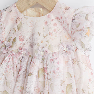 Pink Floral Baby Party Frill Sleeve Dress (0mths-12-18mt)