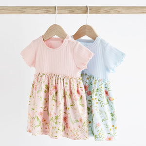 Pink & Blue Baby 100% Cotton Jersey Dress 2 Pack (0mths-12-18mt)