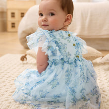 Load image into Gallery viewer, Blue Floral Baby Party Frill Sleeve Dress (0mths-12-18mt)
