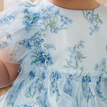 Load image into Gallery viewer, Blue Floral Baby Party Frill Sleeve Dress (0mths-12-18mt)
