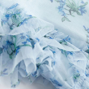 Blue Floral Baby Party Frill Sleeve Dress (0mths-12-18mt)