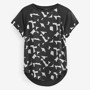 Black/White Geo Woven Mix Short Sleeve Raglan T-Shirt