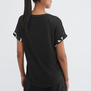 Black/White Geo Woven Mix Short Sleeve Raglan T-Shirt