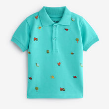 Load image into Gallery viewer, Blue All Over 100% Cotton Embroidered Short Sleeve Polo Shirt (3mths-5-6yrs)
