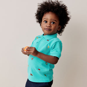 Blue All Over 100% Cotton Embroidered Short Sleeve Polo Shirt (3mths-5-6yrs)