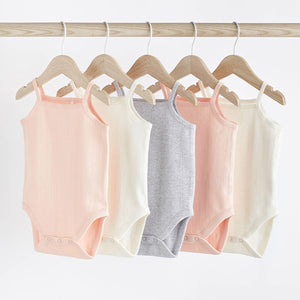 Light Pink Baby 5 Pack Strappy Vest Bodysuits