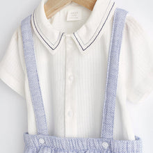 Load image into Gallery viewer, Pale Blue Smart Shirt, Shorts And Socks With Linen 3 Piece Set (0mths-12-18mt)
