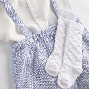 Pale Blue Smart Shirt, Shorts And Socks With Linen 3 Piece Set (0mths-12-18mt)