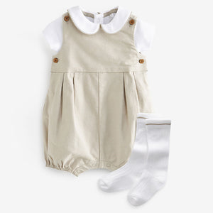 Neutral/White Smart Baby Romper, Bodysuit And Socks Set (0mths-12-18mt)