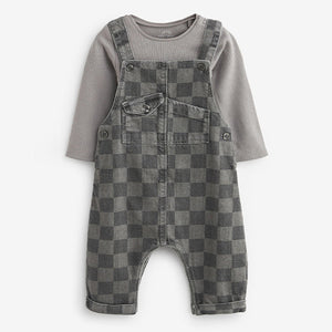 Monochrome Check Baby Denim Dungarees And Bodysuit Set (0mths-12-18mt)