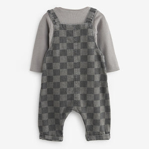 Monochrome Check Baby Denim Dungarees And Bodysuit Set (0mths-12-18mt)