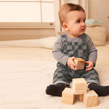 Load image into Gallery viewer, Monochrome Check Baby Denim Dungarees And Bodysuit Set (0mths-12-18mt)
