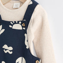 Load image into Gallery viewer, Navy Blue Dinosaur Jersey Baby Dungarees And Bodysuit Set (0mths-18mths)
