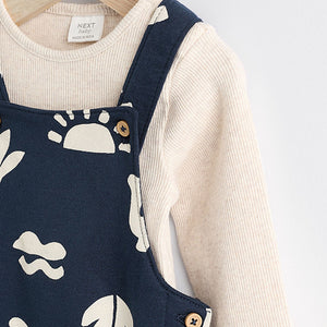 Navy Blue Dinosaur Jersey Baby Dungarees And Bodysuit Set (0mths-18mths)