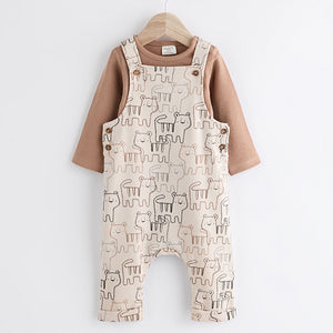 Neutral Tiger Jersey Baby Dungarees And Bodysuit Set (0mths-18mths)