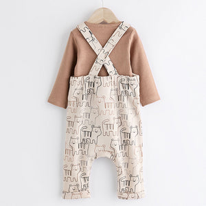 Neutral Tiger Jersey Baby Dungarees And Bodysuit Set (0mths-18mths)