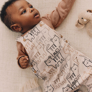 Neutral Tiger Jersey Baby Dungarees And Bodysuit Set (0mths-18mths)