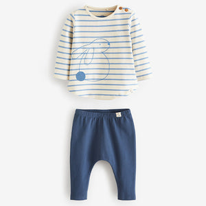 Blue/White Bunny Baby Top and Leggings 2 Piece Set