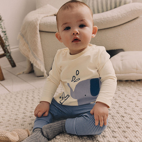 Blue Elephant Baby Top And Leggings Set