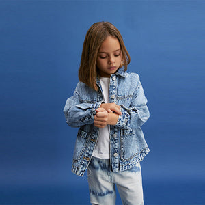 Mid Blue 100% Cotton Denim Shacket (3-12yrs)