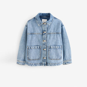 Mid Blue 100% Cotton Denim Shacket (3-12yrs)