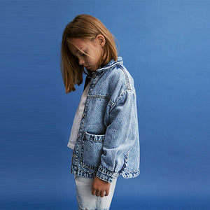 Mid Blue 100% Cotton Denim Shacket (3-12yrs)